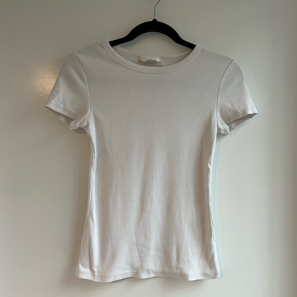 H&M White Ribbed T Shirt